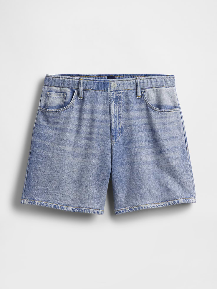 Image number 6 showing, 5" Mid Rise Printed Knit Denim Easy Shorts