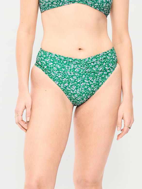High-Waisted Cinched Bikini Swim Bottoms