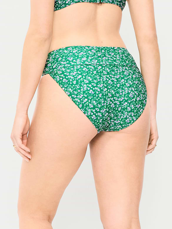High-Waisted Cinched Bikini Swim Bottoms