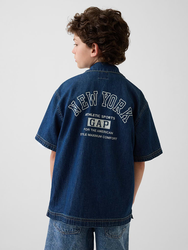 Image number 3 showing, Kids Denim Relaxed New York Logo Shirt