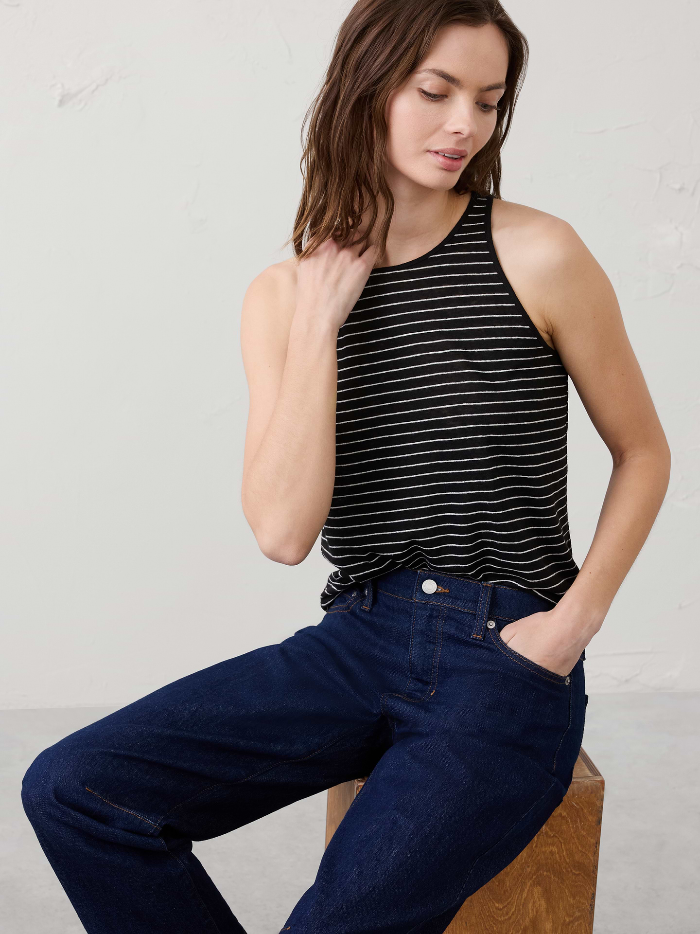 Image number 1 showing, Linen-Blend Racer Back Tank
