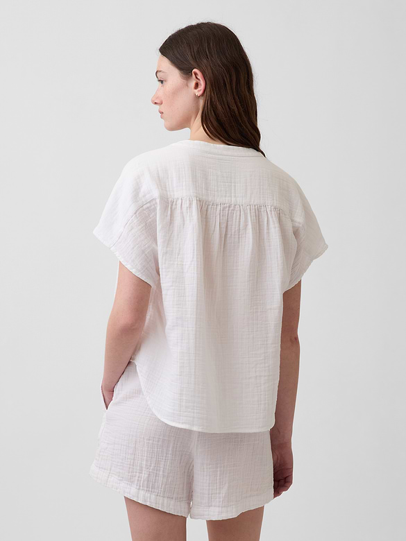 Cotton Gauze Oversized Split-Neck Top
