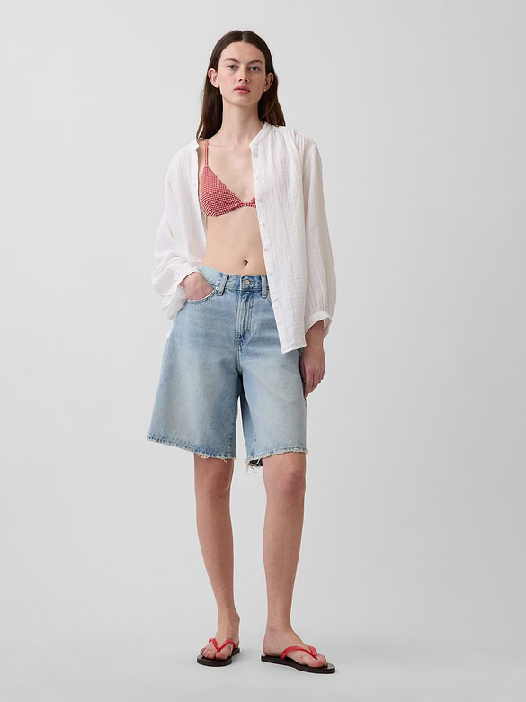 Cotton Gauze Oversized Collarless Shirt