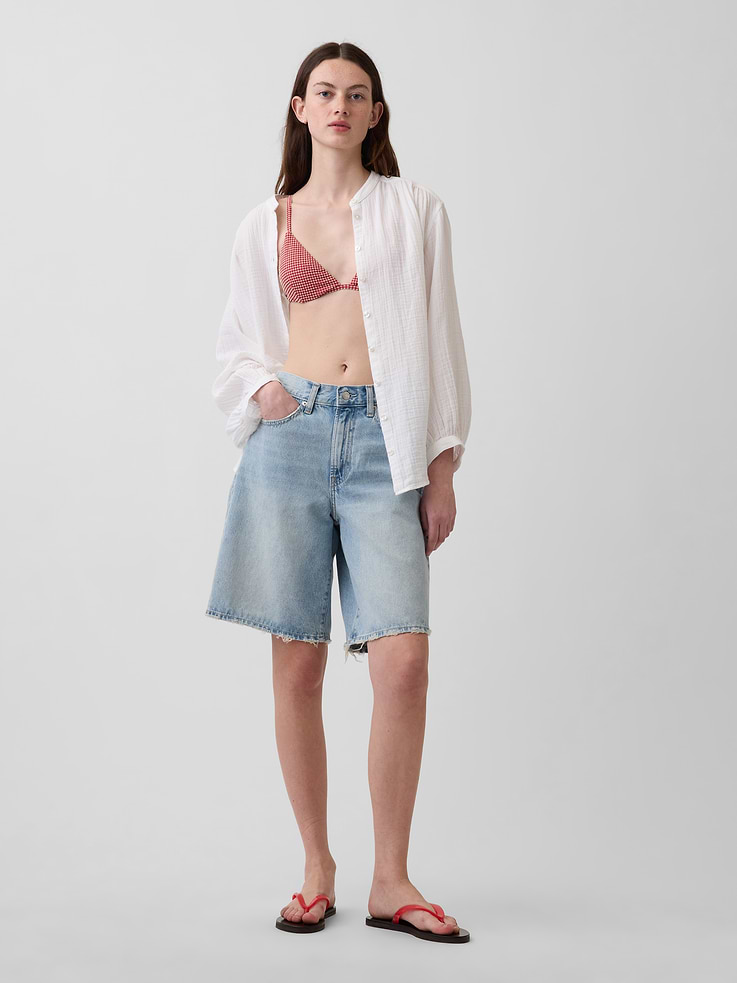 Image number 2 showing, Cotton Gauze Oversized Collarless Shirt