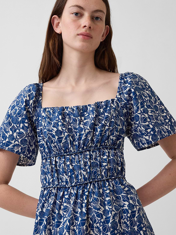 Poplin Flutter-Sleeve Mini Dress
