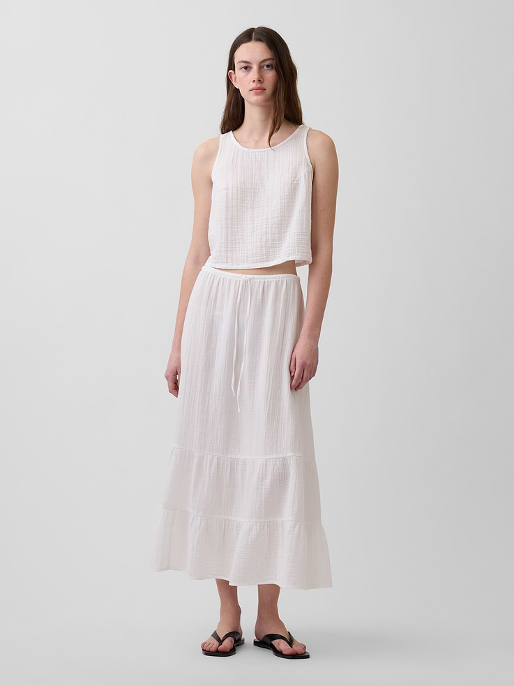 Image number 1 showing, Cotton Gauze Tiered Easy Maxi Skirt