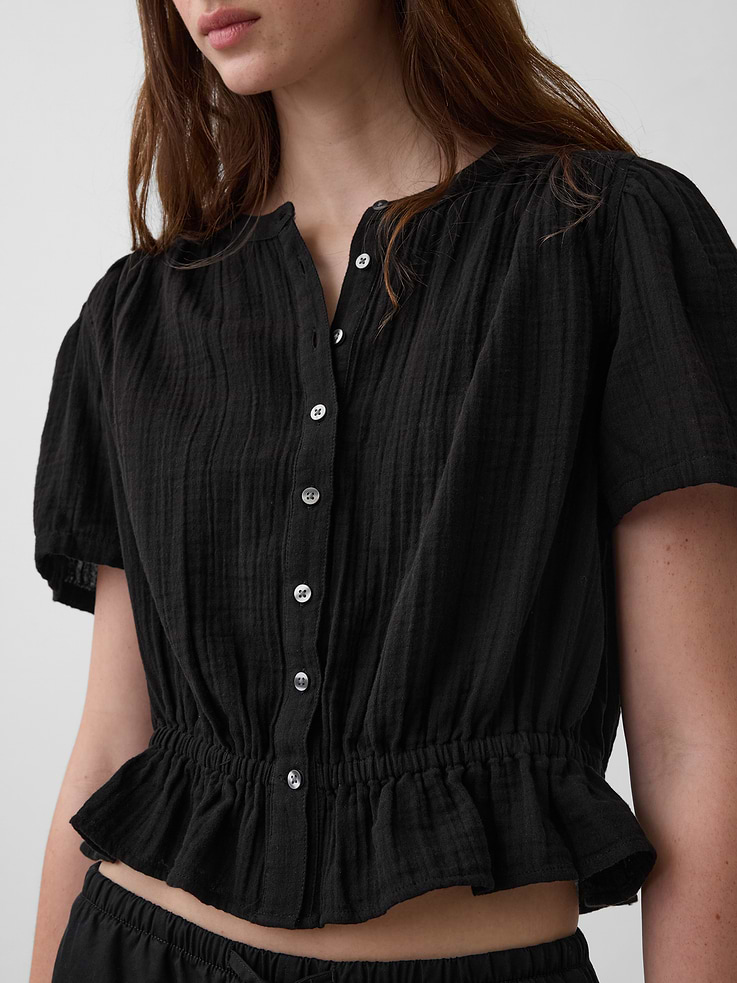 Image number 4 showing, Cotton Gauze Crop Peplum Top