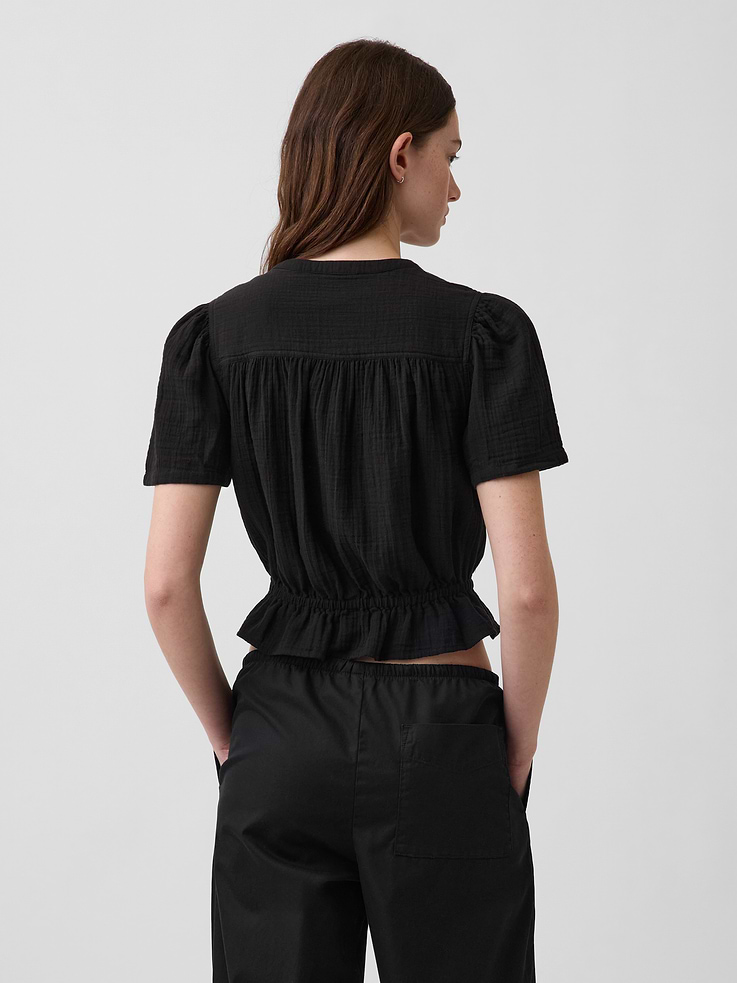 Image number 3 showing, Cotton Gauze Crop Peplum Top