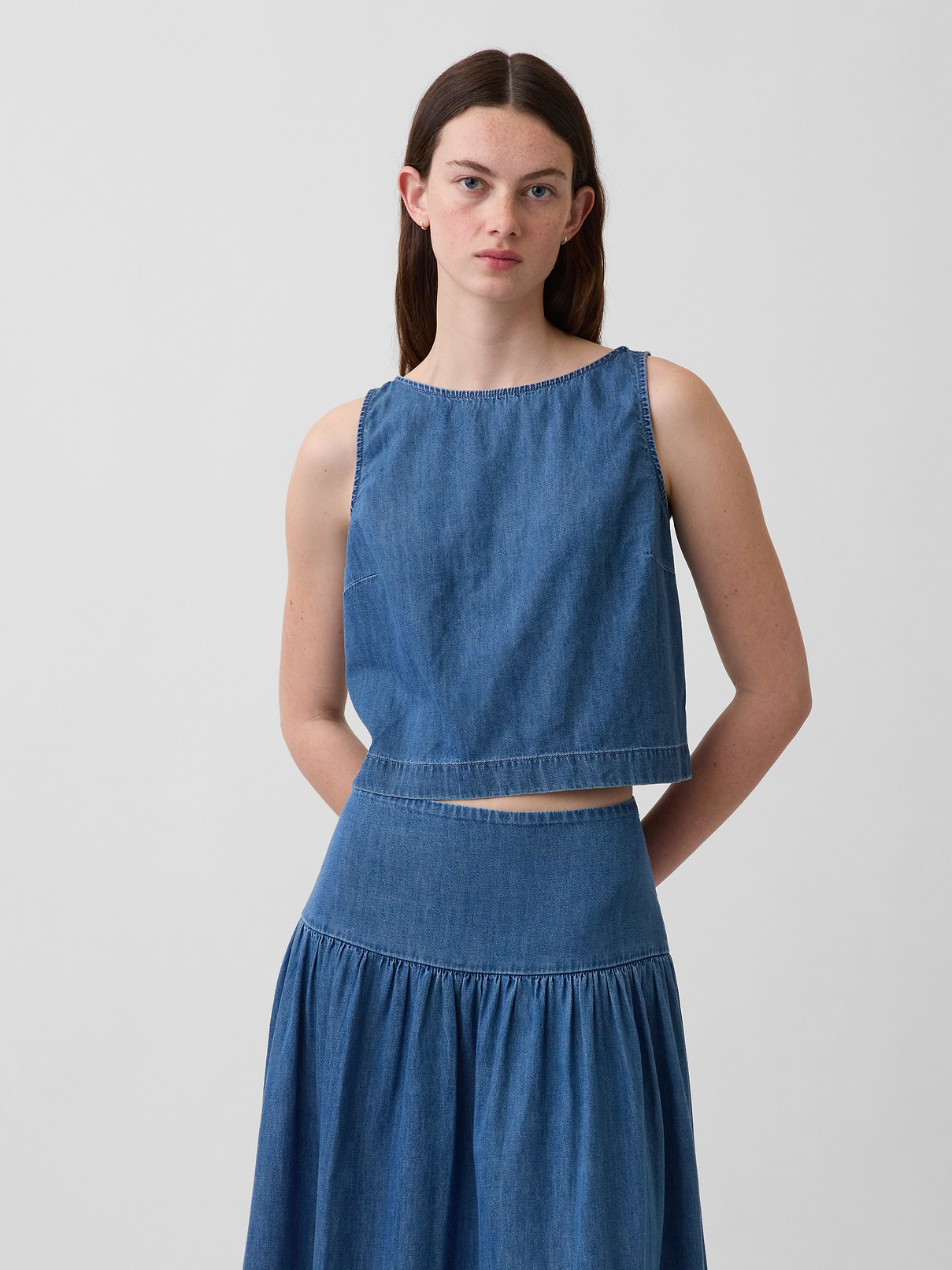 Denim Crop Shell Tank Top
