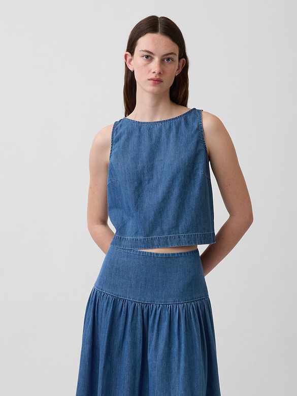 Denim Crop Shell Tank Top