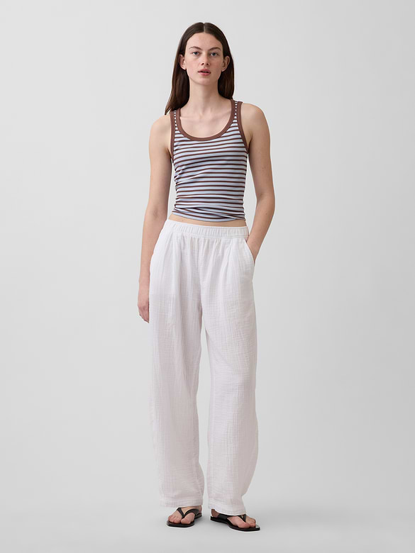 Cotton Gauze Easy Barrel Pants