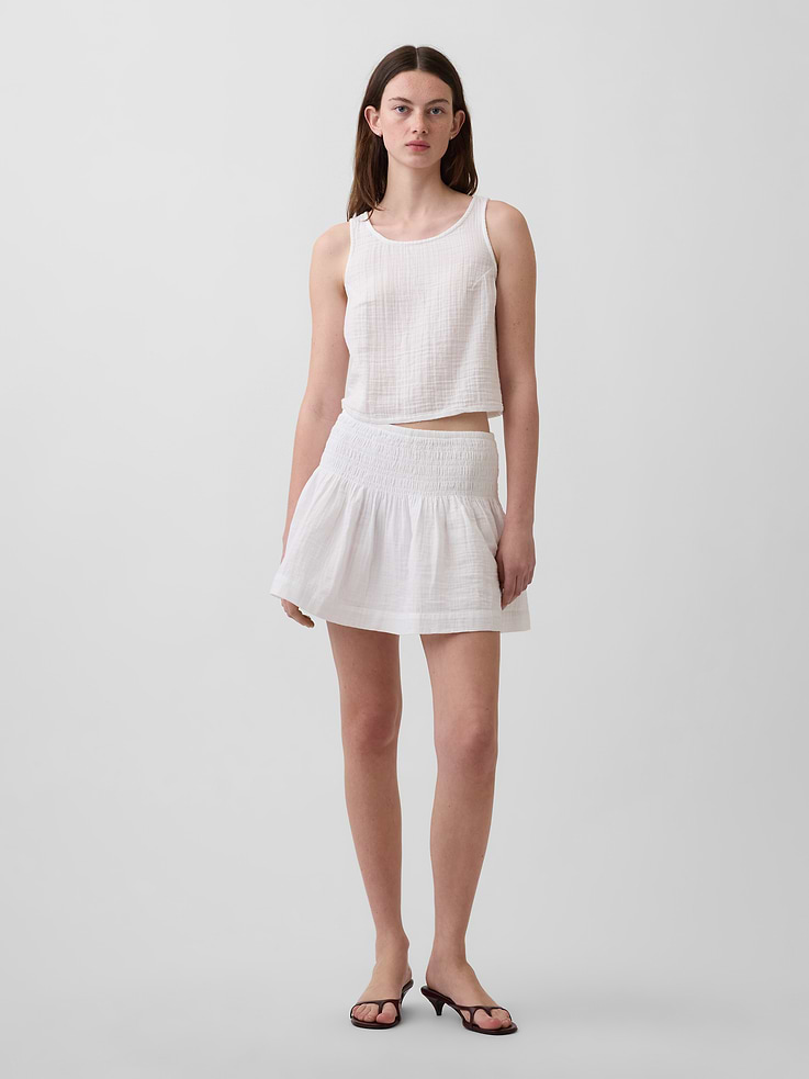Image number 1 showing, Cotton Gauze Smocked-Waist Mini Skort