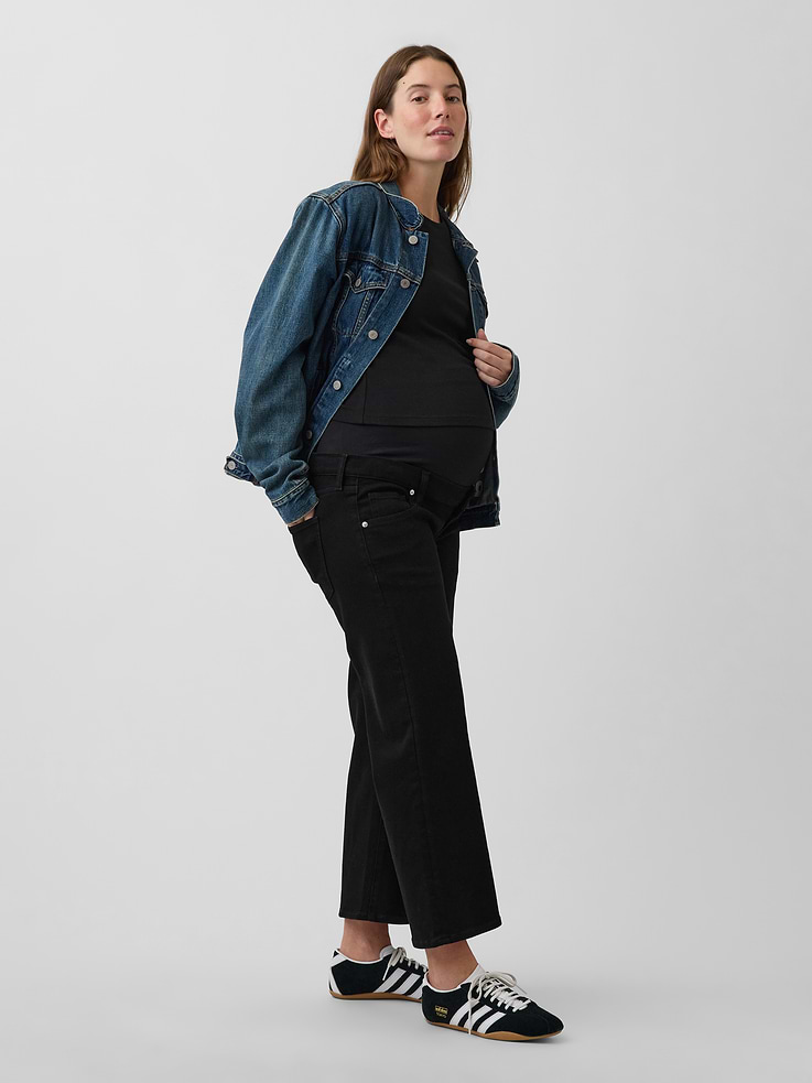 Image number 1 showing, Maternity Full-Panel Stride Wide-Leg Ankle Jeans