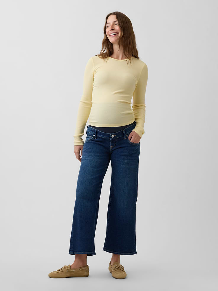 Image number 1 showing, Maternity Full-Panel Stride Wide-Leg Ankle Jeans