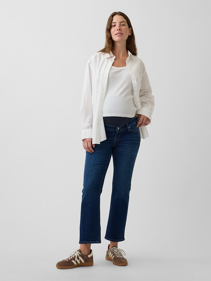 Image number 1 showing, Maternity Full-Panel '90s Slim Straight Crop Jeans