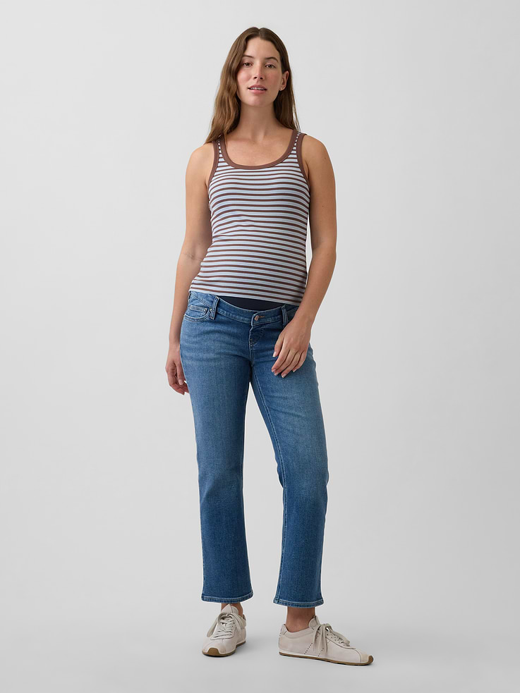 Image number 1 showing, Maternity Full-Panel '90s Slim Straight Crop Jeans
