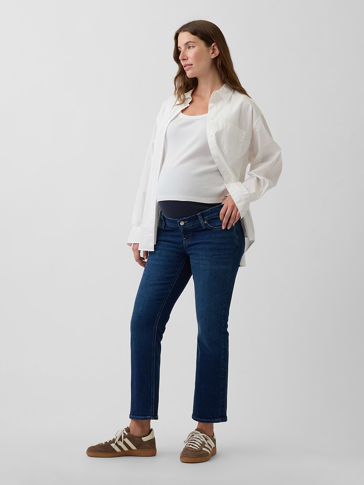 Image number 3 showing, Maternity Full-Panel '90s Slim Straight Crop Jeans