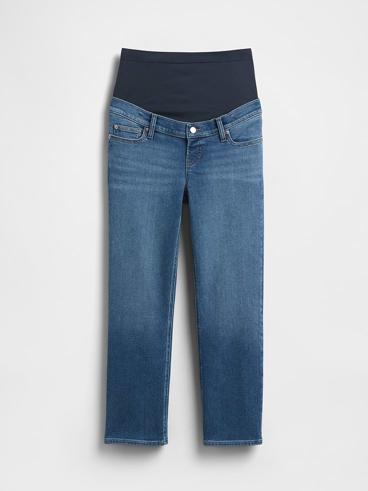 Image number 2 showing, Maternity Full-Panel '90s Slim Straight Crop Jeans