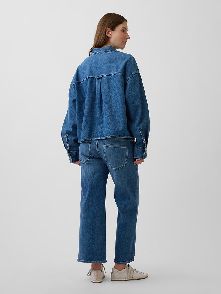 Image number 2 showing, Maternity Full-Panel Stride Wide-Leg Ankle Jeans