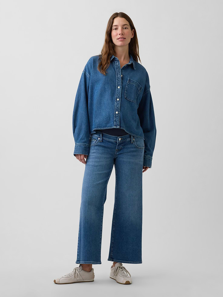 Image number 1 showing, Maternity Full-Panel Stride Wide-Leg Ankle Jeans