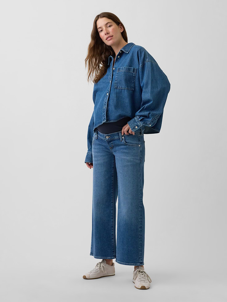 Image number 3 showing, Maternity Full-Panel Stride Wide-Leg Ankle Jeans