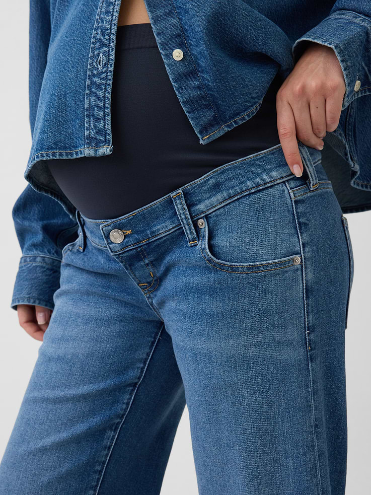 Image number 4 showing, Maternity Full-Panel Stride Wide-Leg Ankle Jeans