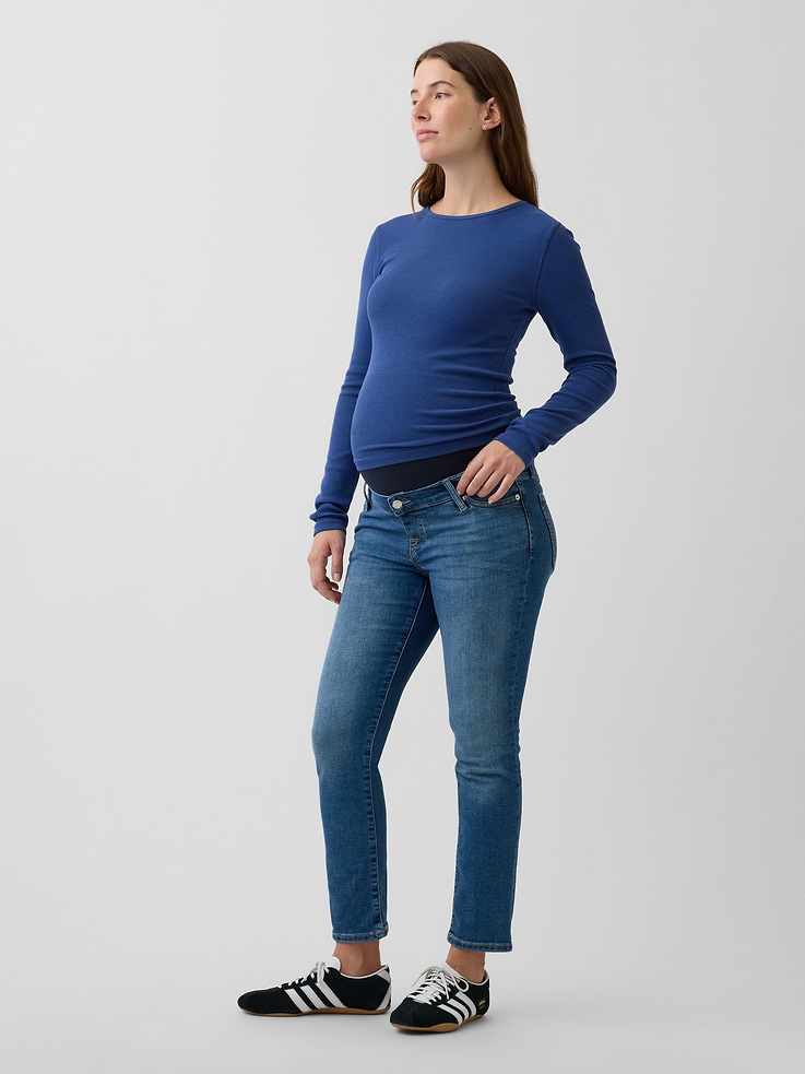Image number 1 showing, Maternity Full-Panel Slim Ankle Jeans