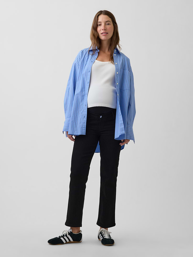 Image number 1 showing, Maternity Full-Panel '90s Slim Straight Crop Jeans