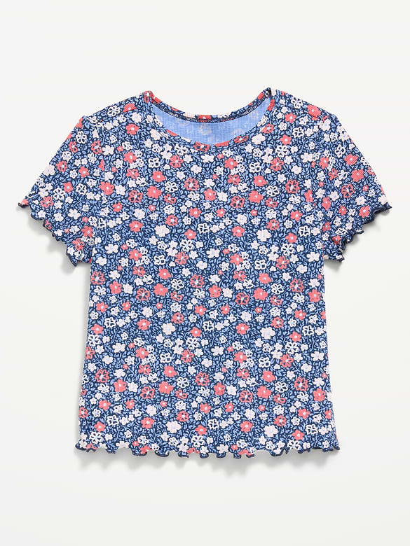 Printed Short-Sleeve Ribbed T-Shirt for Toddler Girls