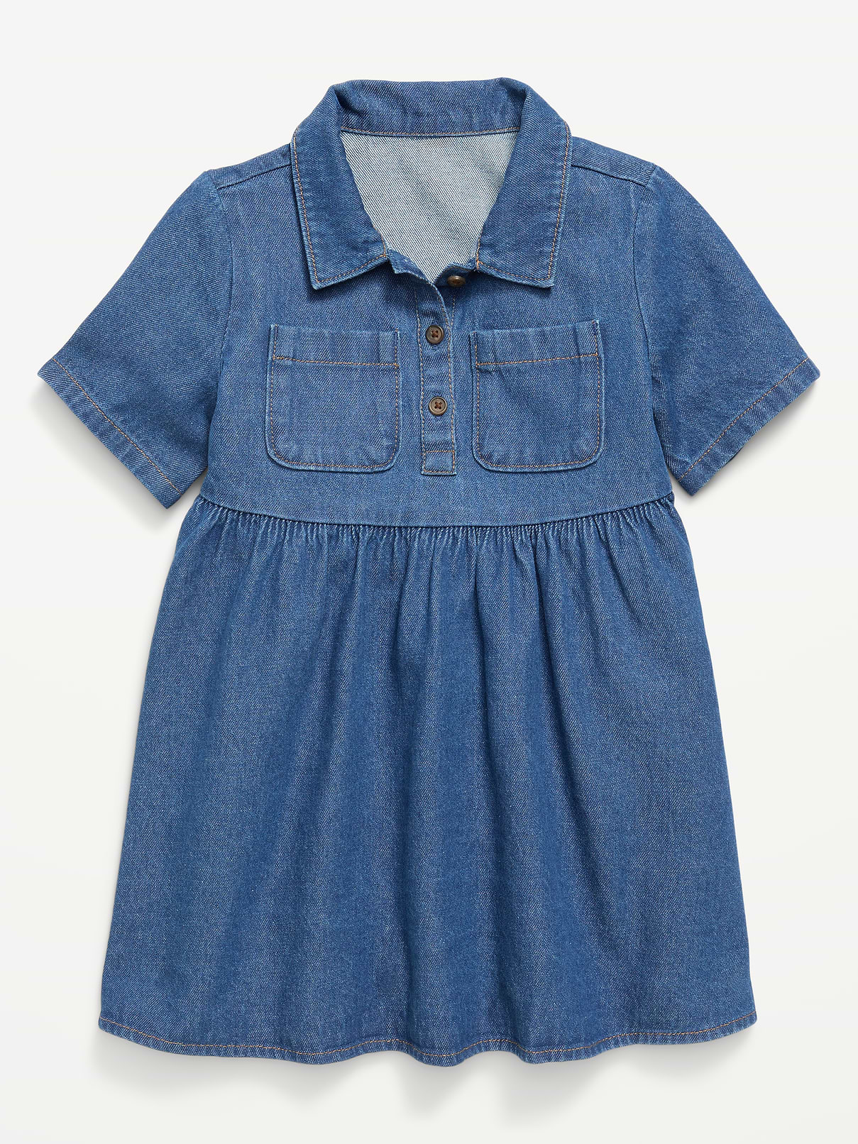 Image number 1 showing, Short-Sleeve Denim Shirt Dress for Toddler Girls