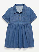 Image number 1 showing, Short-Sleeve Denim Shirt Dress for Toddler Girls