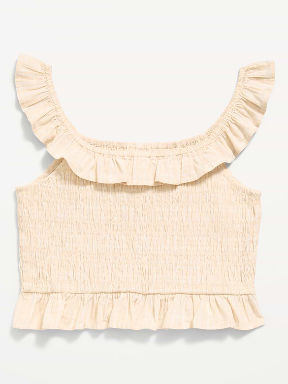 Sleeveless Fitted Ruffled Smocked Top for Girls