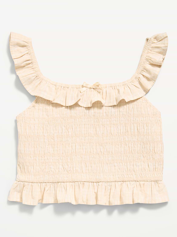 Sleeveless Fitted Ruffled Smocked Top for Girls
