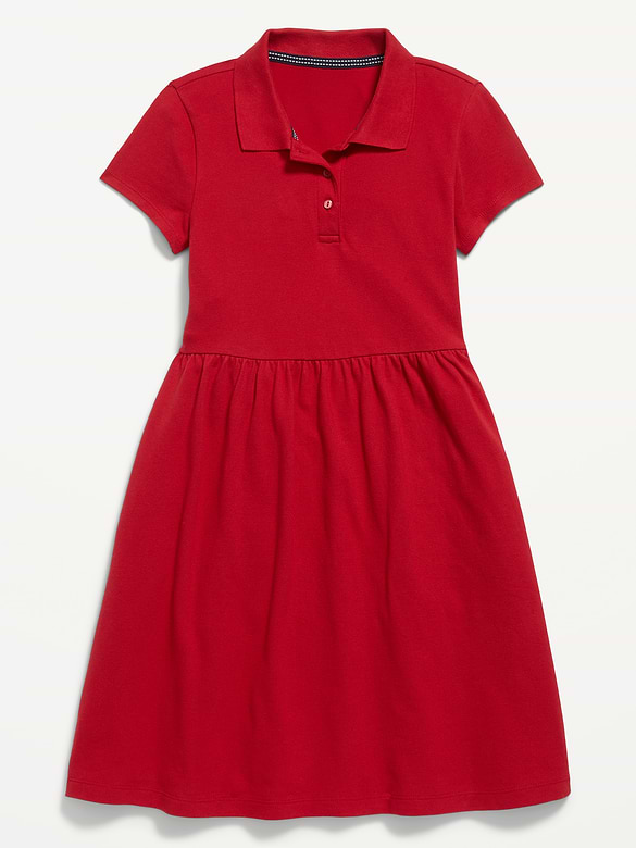 School Uniform Fit and Flare Pique Polo Dress for Girls