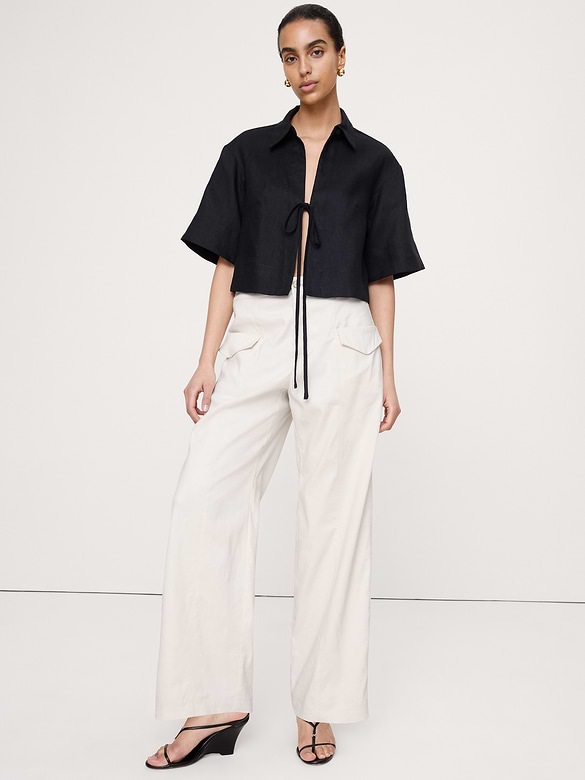 High-Rise Straight Utility Pant in Stretch Linen-Viscose