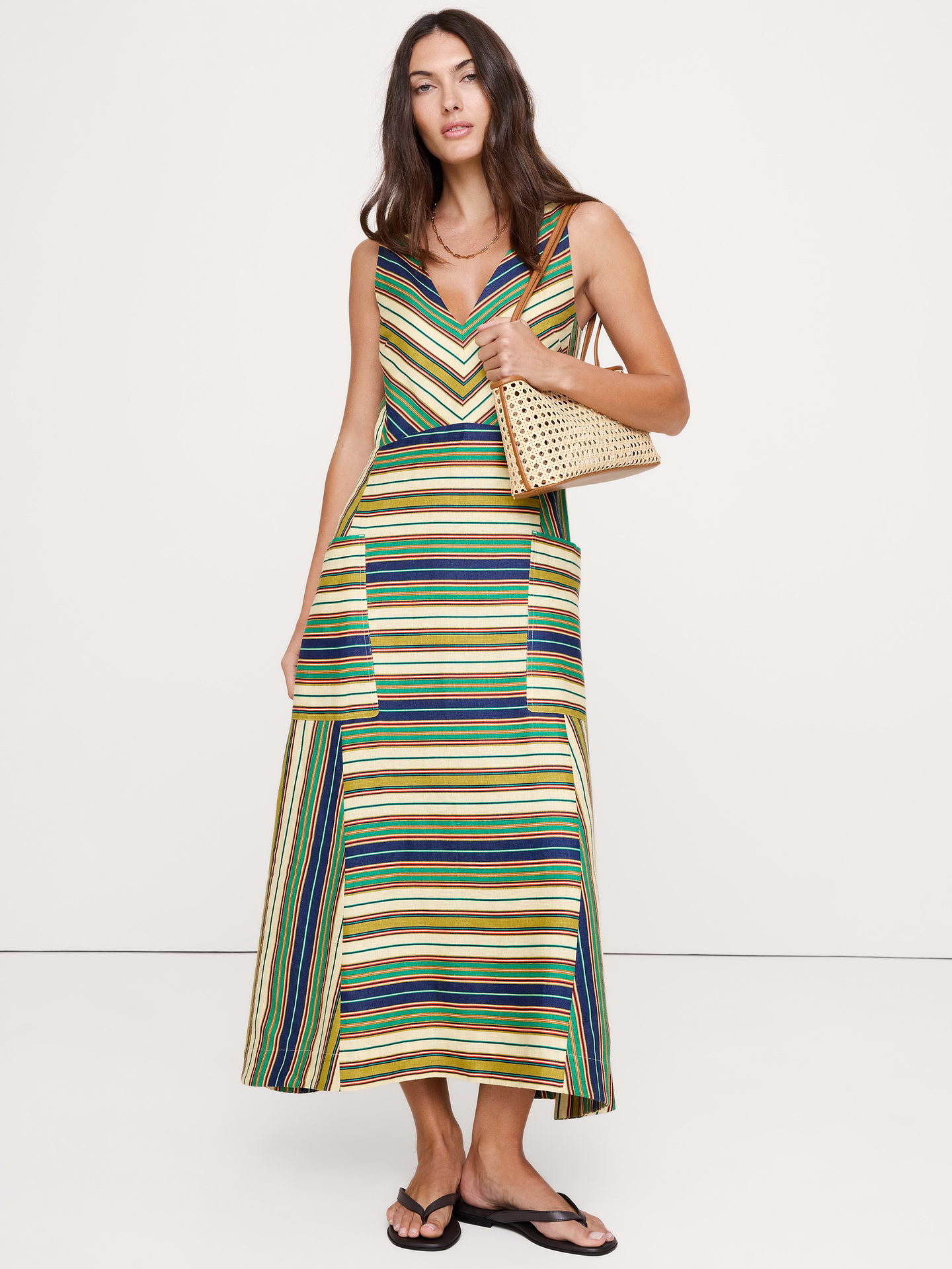 Image number 1 showing, Linen Pocket Maxi Dress