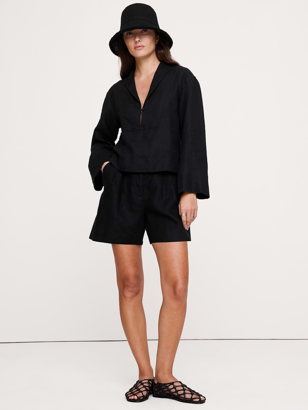 Linen Popover Top | Banana Republic