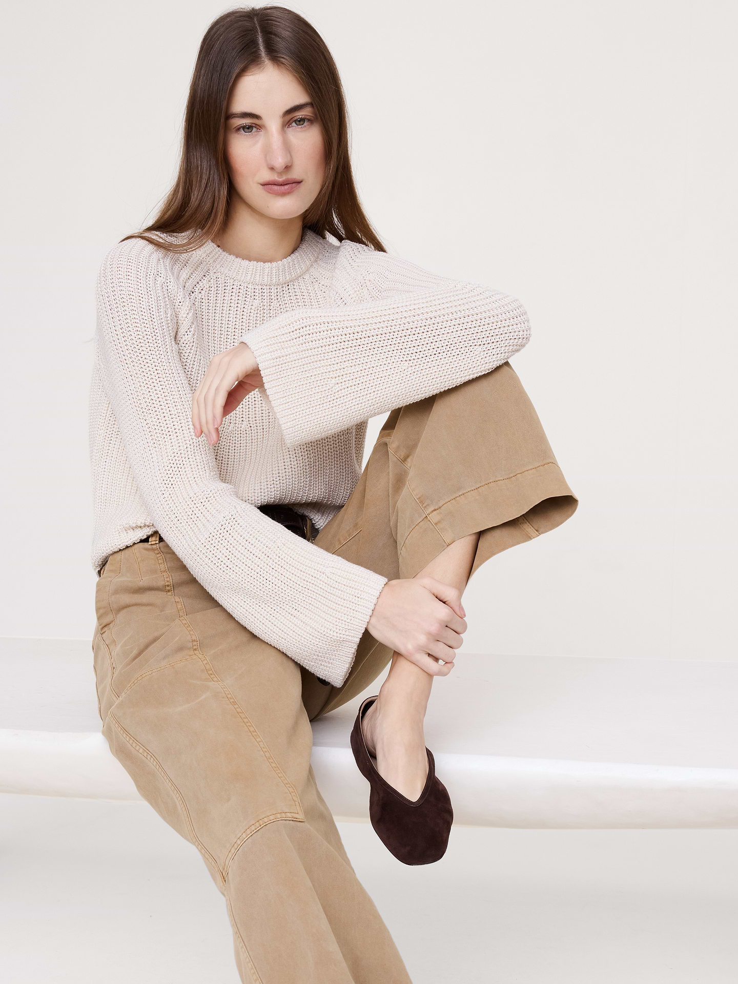 Image number 1 showing, Cotton Flare-Sleeve Sweater
