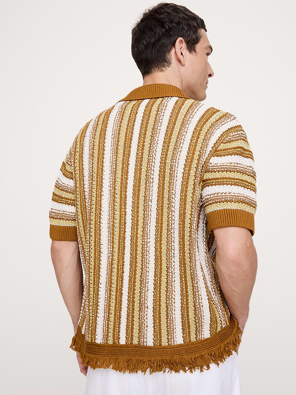 Fringe Cotton Polo Cardigan