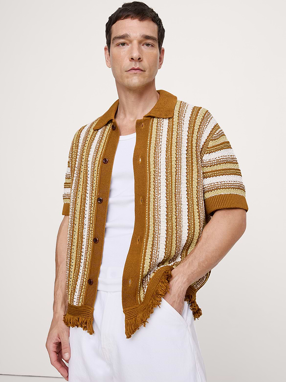 Fringe Cotton Polo Cardigan
