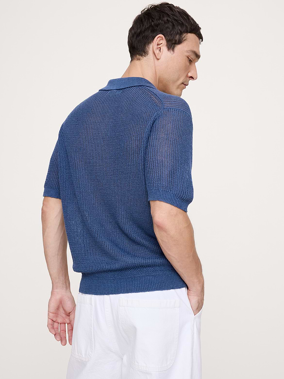 Polo en lin et coton à col polo tricoteuse