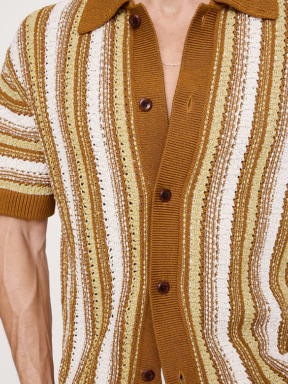 Fringe Cotton Polo Cardigan