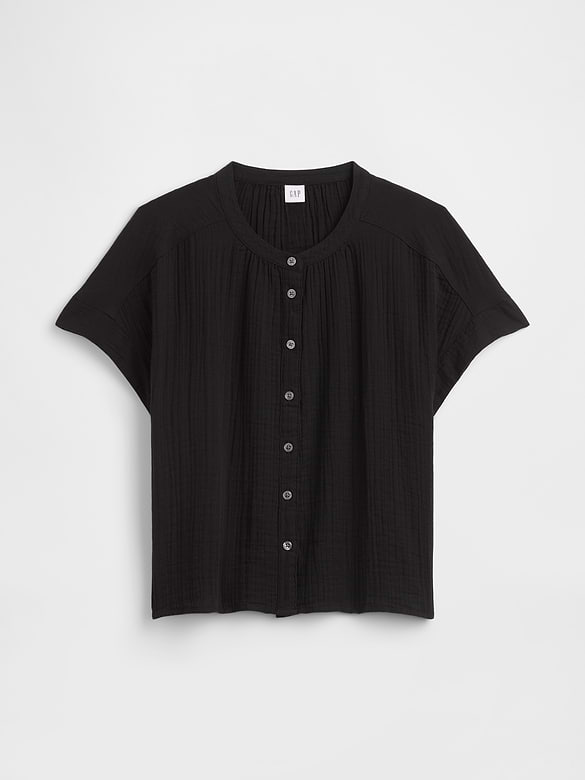 Relaxed Button-Up Gauze Top