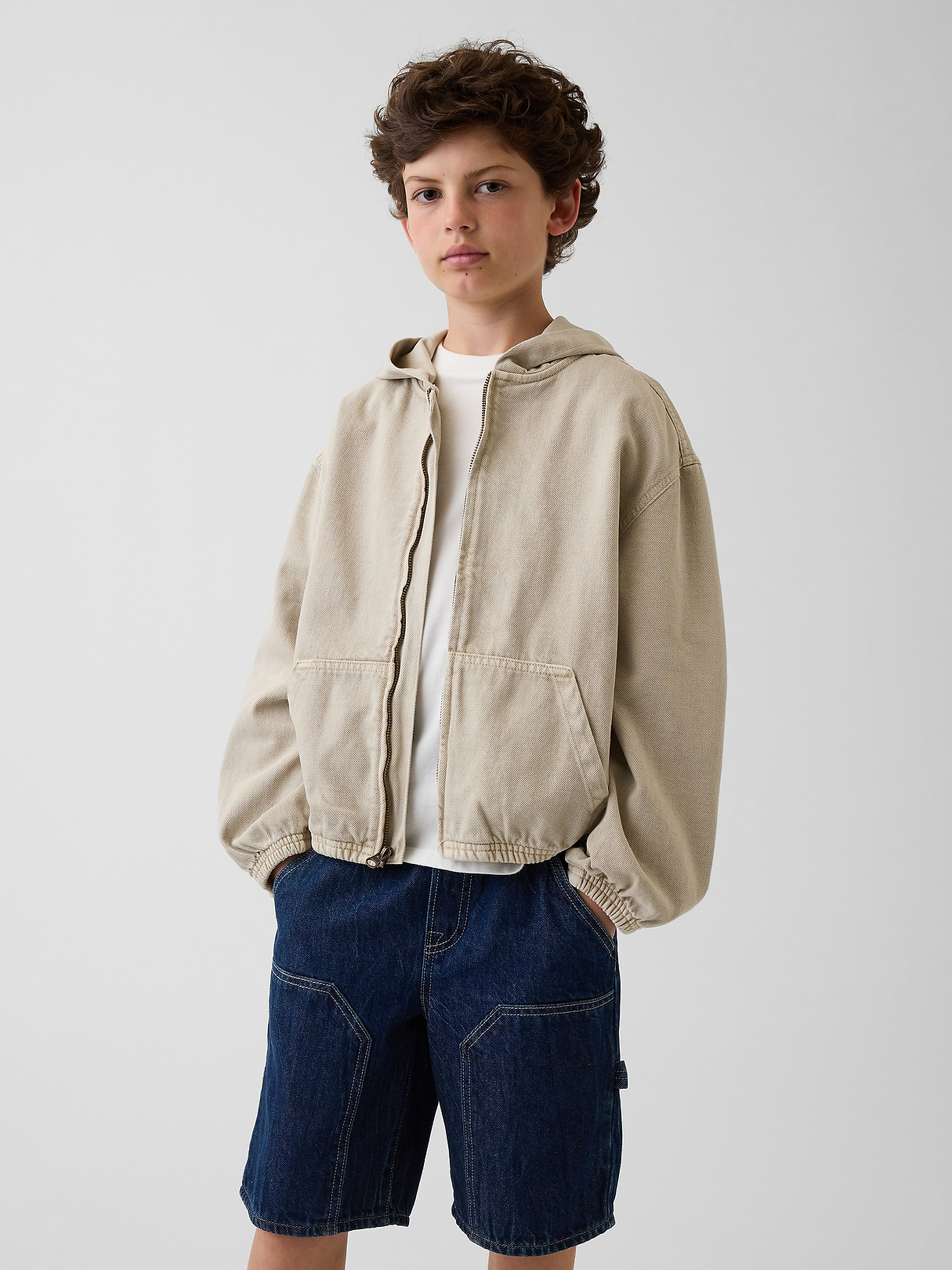 Kids Denim Relaxed Hooded Jacket | Gap