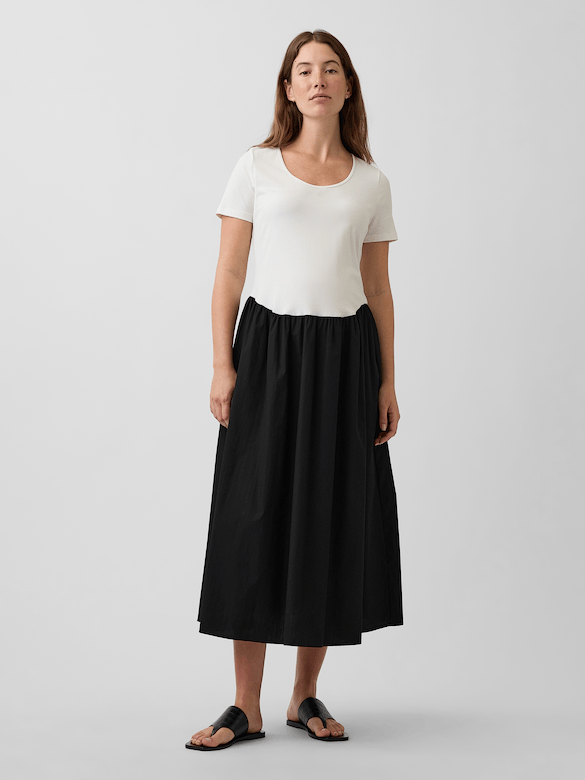 Maternity Mixed Media Drop-Waist Dress