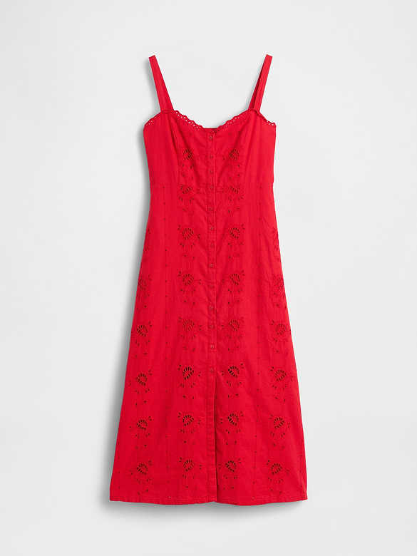 Linen-Blend Embroidered Cami Maxi Dress