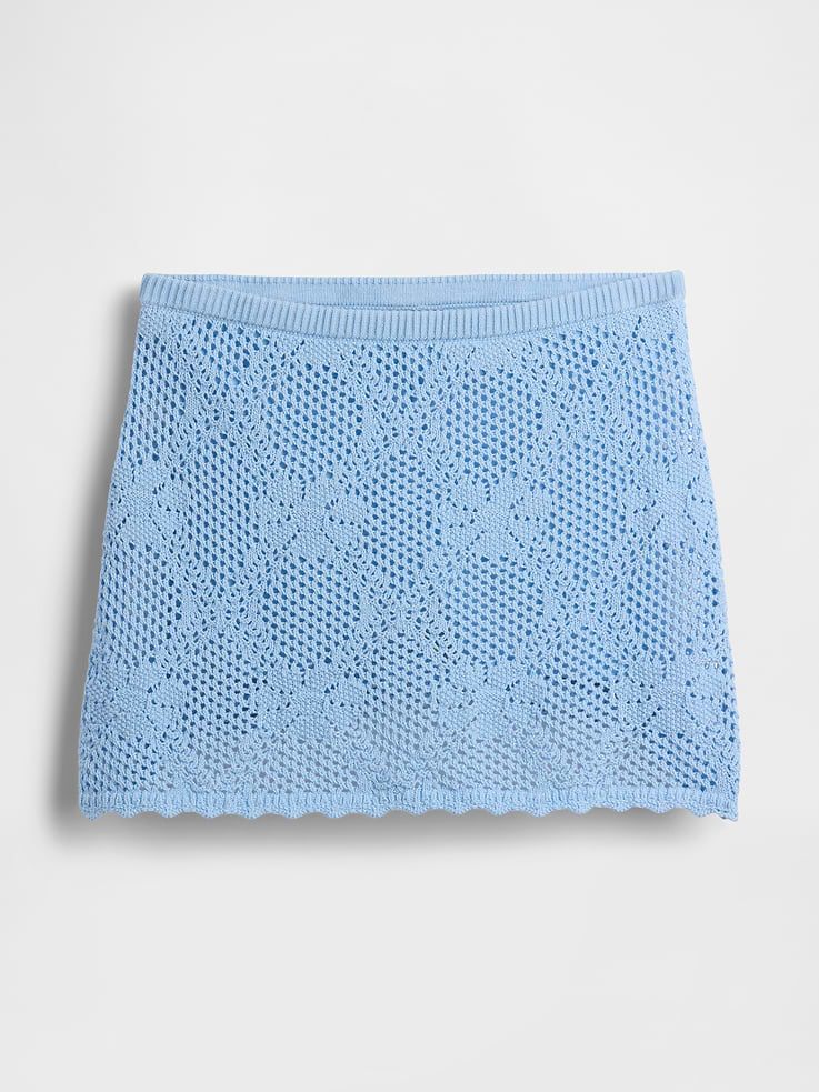 Image number 6 showing, 100% Cotton Pointelle Mini Sweater Skort