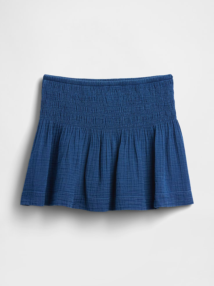 Image number 6 showing, Cotton Gauze Denim Smocked-Waist Mini Skort