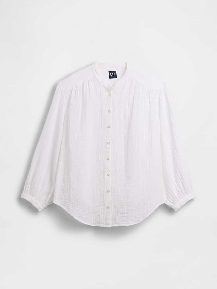 Image number 6 showing, Cotton Gauze Oversized Collarless Shirt