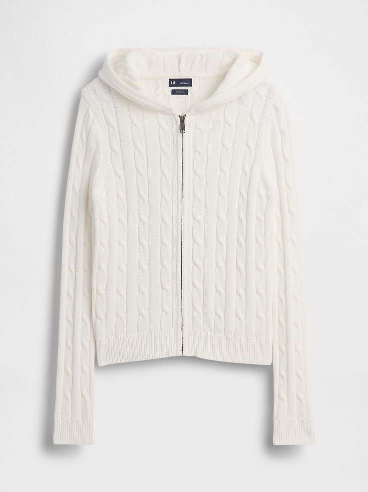 Image number 6 showing, 100% Cotton Cable-Knit Zip Cardigan
